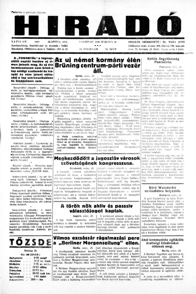 Híradó, 59. évf. 1930. március 30. 75. sz.