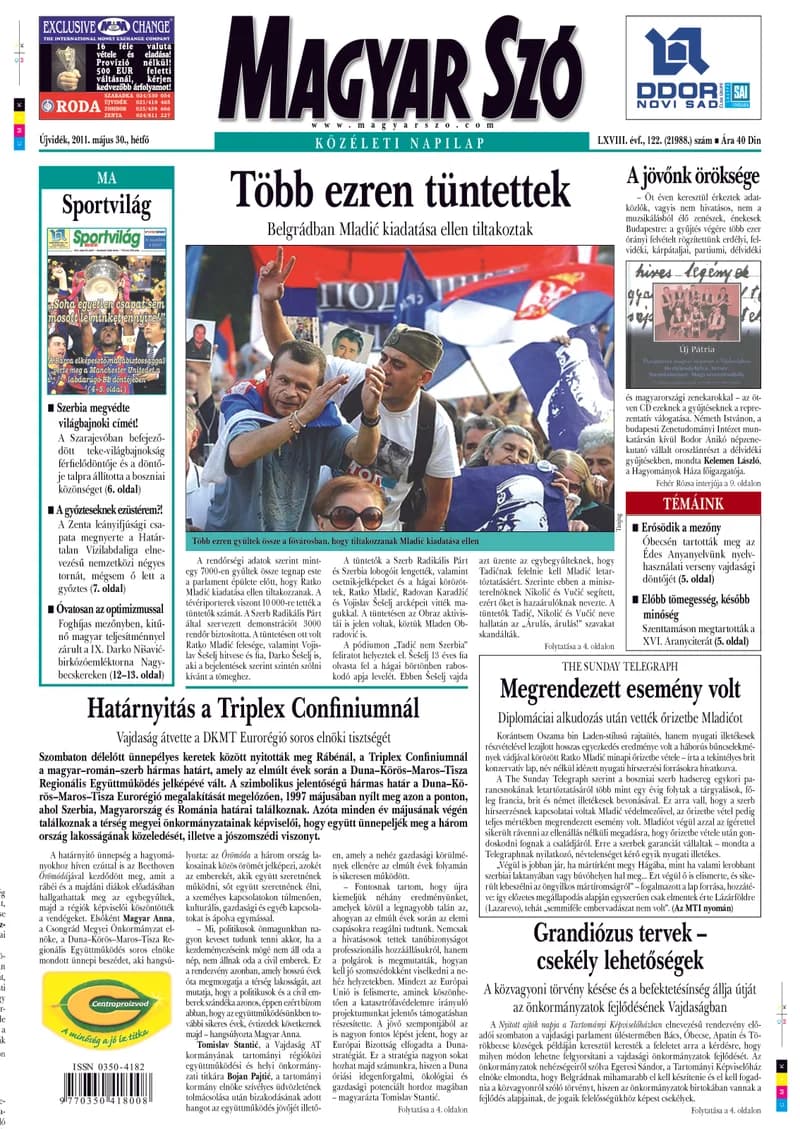 Magyar Szó, 68. évf. 2011. május 30. 122. sz. 1–16. oldal