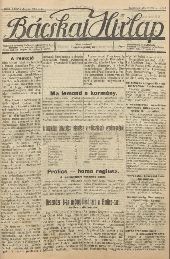 Bácskai Hirlap, 24. évf. 1920. december 7. 214. sz.
