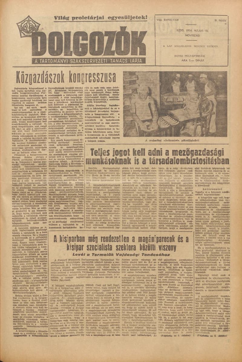 Dolgozók, 8. évf. 1954. május 18. 21. sz.