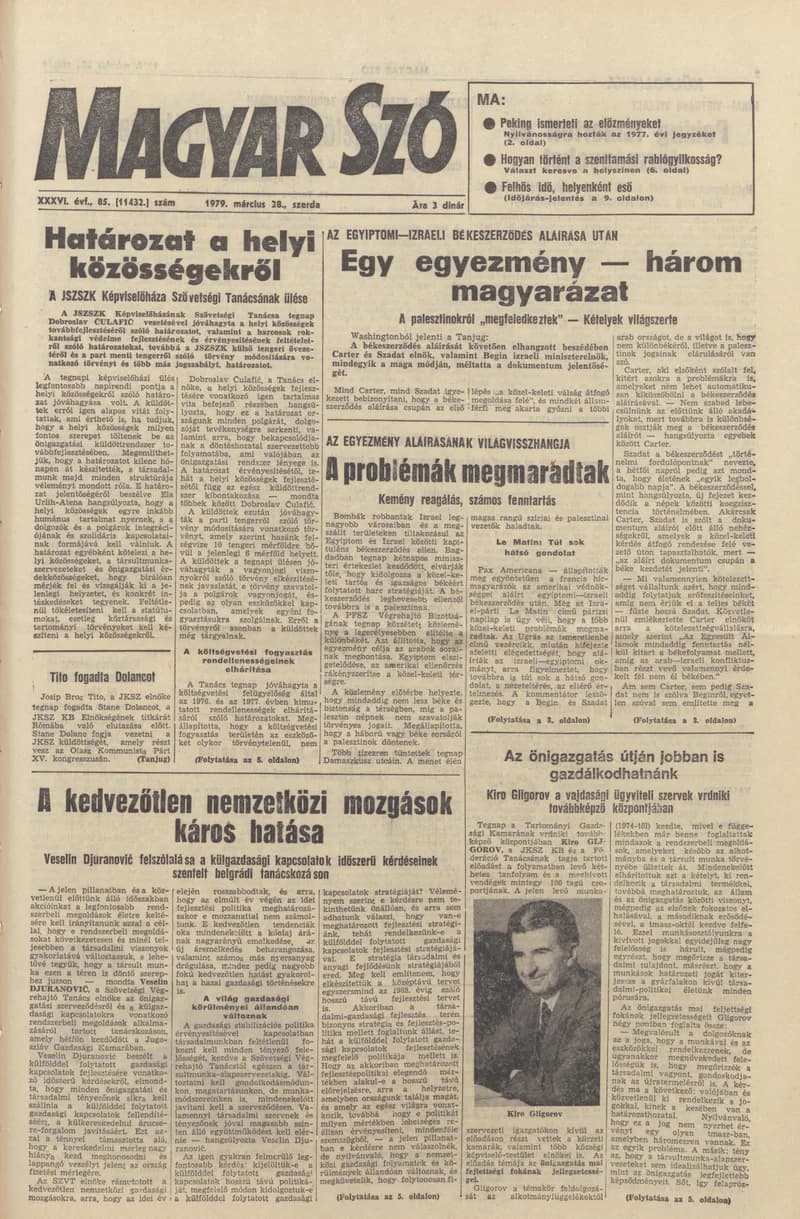 Magyar Szó, 36. évf. 1979. március 28. 85. sz. 1–20. oldal