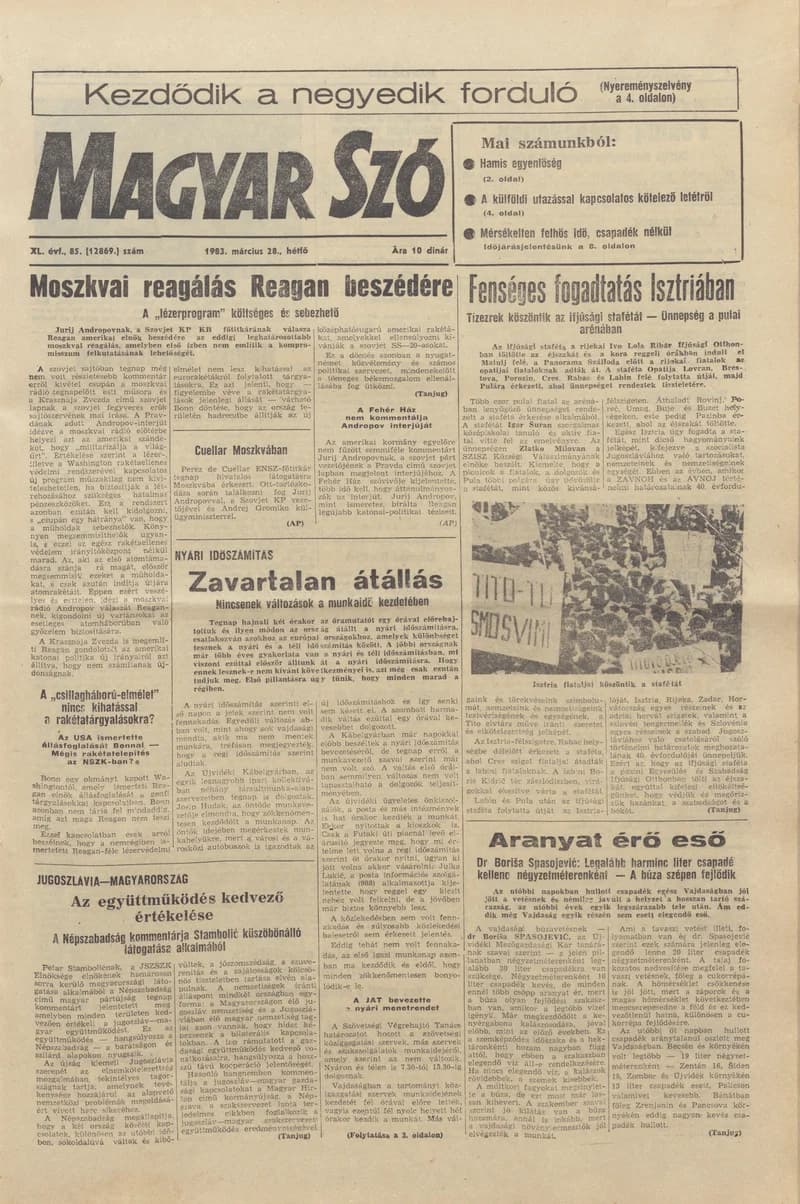 Magyar Szó, 40. évf. 1983. március 28. 85. sz. 1–16. oldal