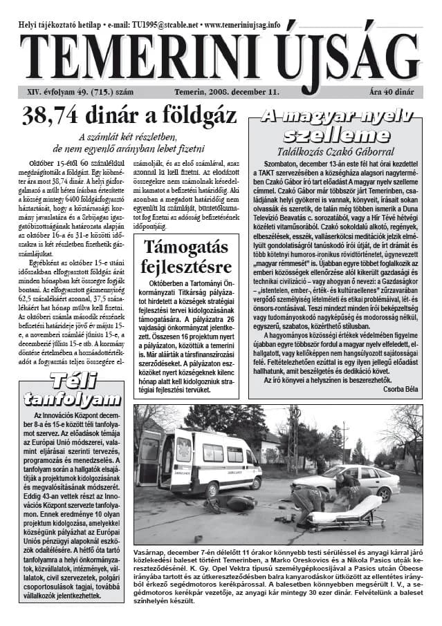 Temerini Újság, 14. évf. 2008. december 11. 49. sz.