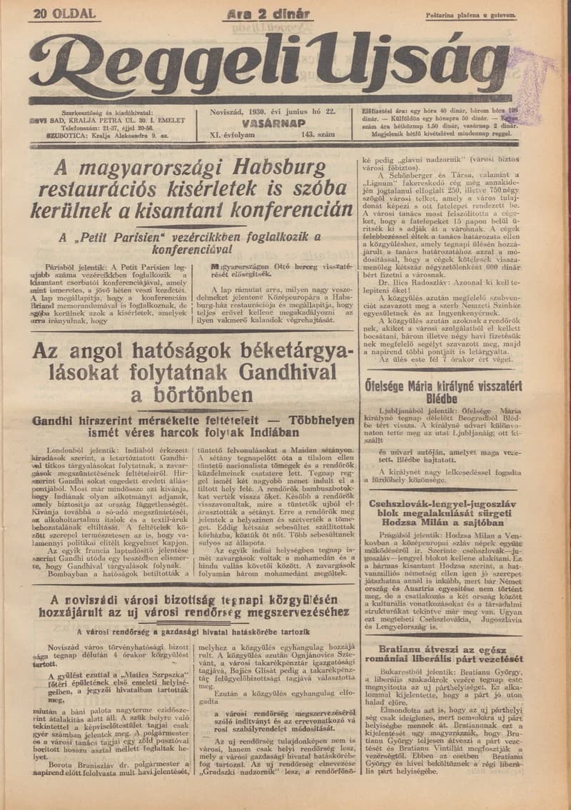Reggeli Újság, 11. évf. 1930. június 22. 143. sz.