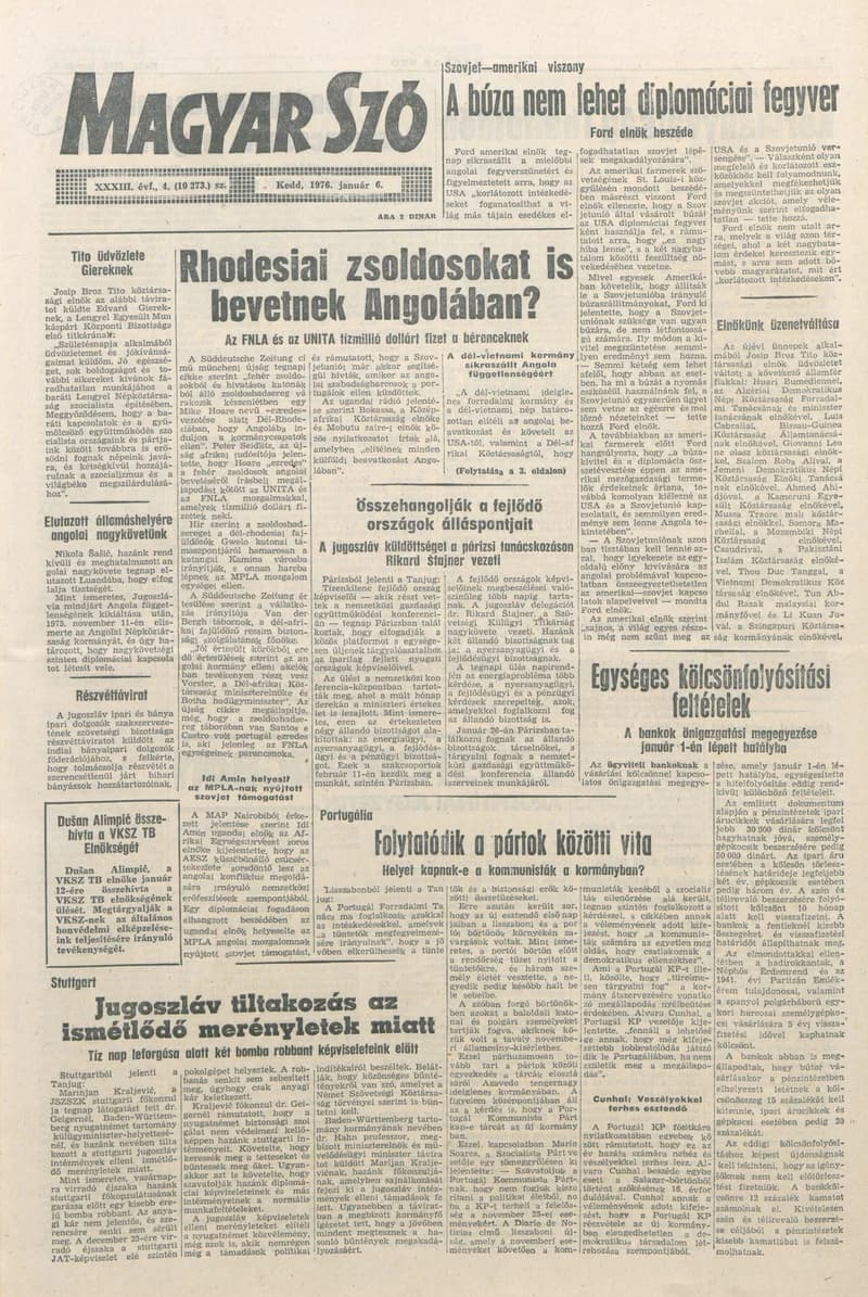 Magyar Szó, 33. évf. 1976. január 6. 4. sz. 1–20. oldal