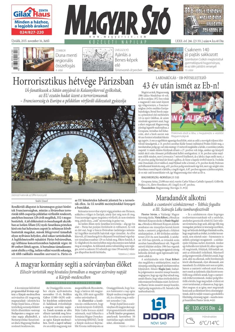 Magyar Szó, 72. évf. 2015. november 16. 266. sz. 1–20. oldal