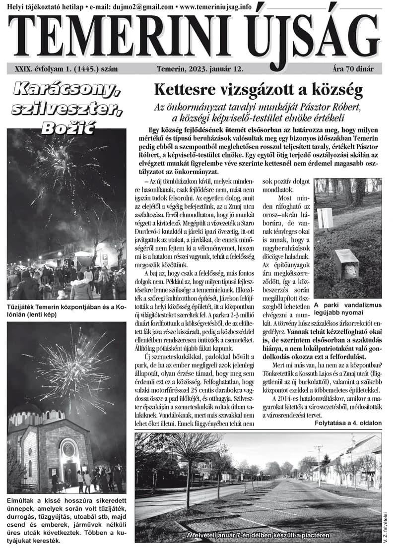 Temerini Újság, 29. évf. 2023. január 12. 1. sz.