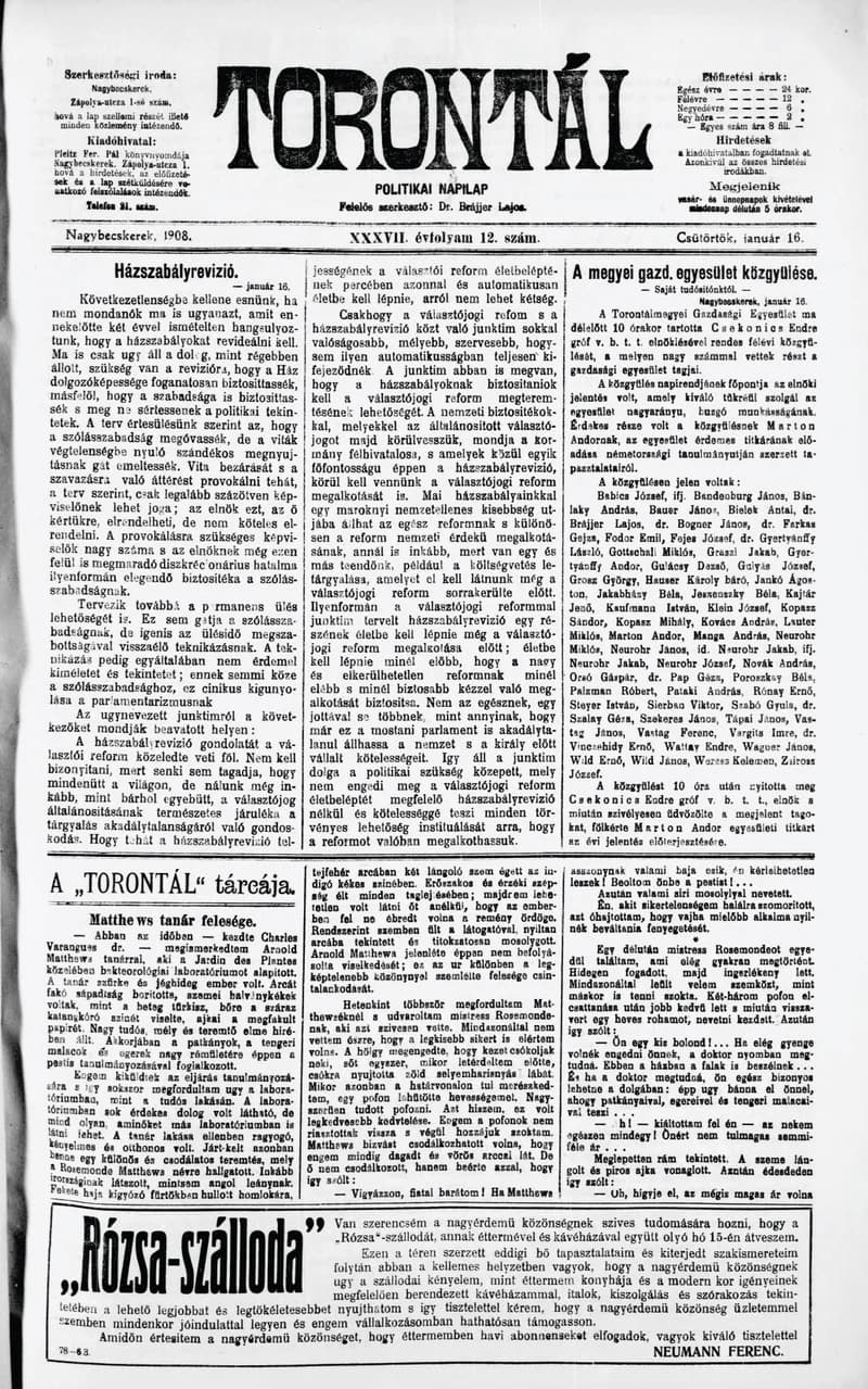 Torontál, 37. évf. 1908. január 16. 12. sz.