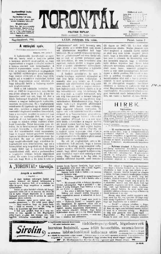 Torontál, 34. évf. 1905. június 2. 125. sz.