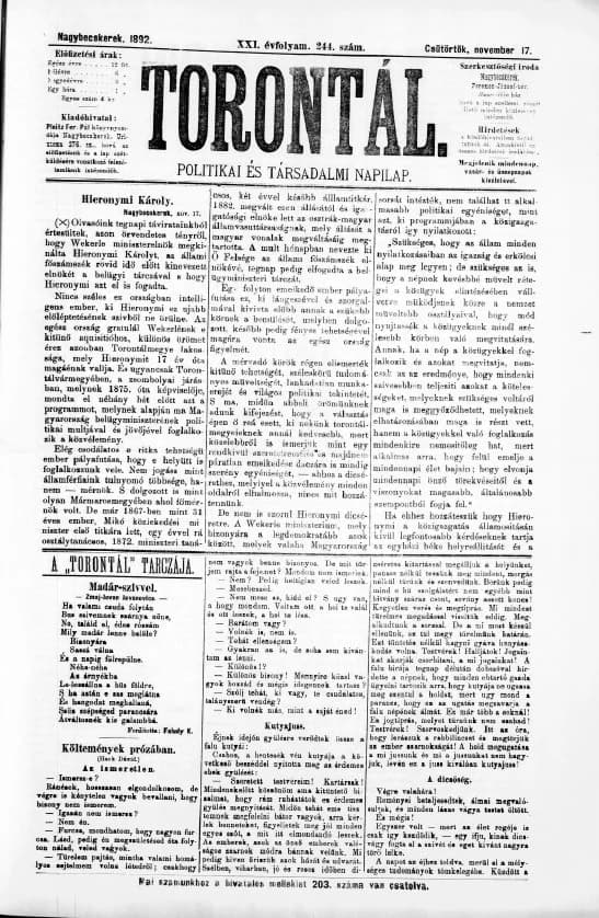 Torontál, 21. évf. 1892. november 17. 244. sz.