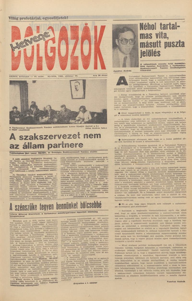 Dolgozók, 39. évf. 1985. október 10. 40. sz.