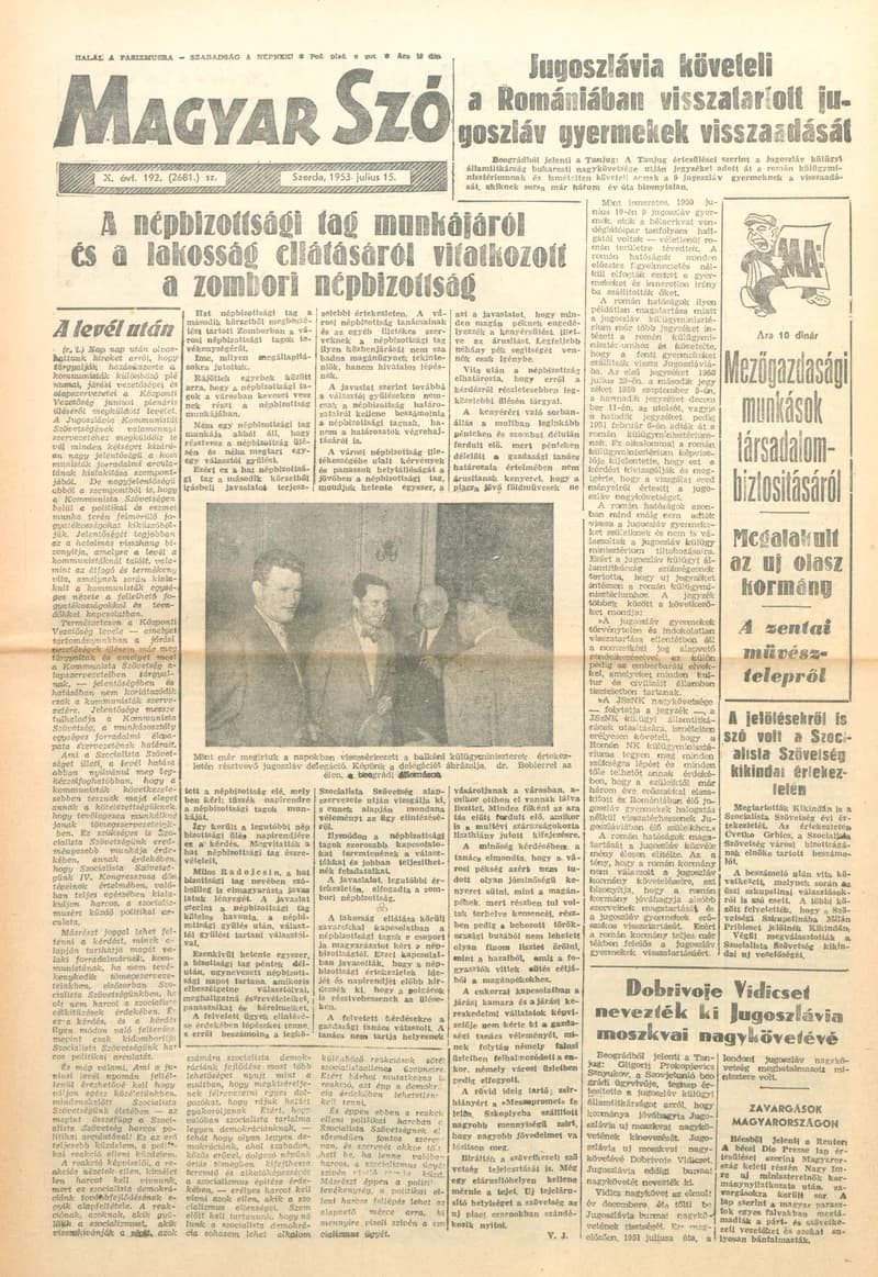Magyar Szó, 10. évf. 1953. július 15. 192. sz. 1–8. oldal