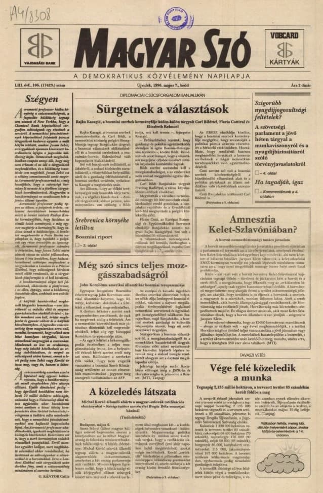 Magyar Szó, 53. évf. 1996. május 7. 106. sz. 1–16. oldal