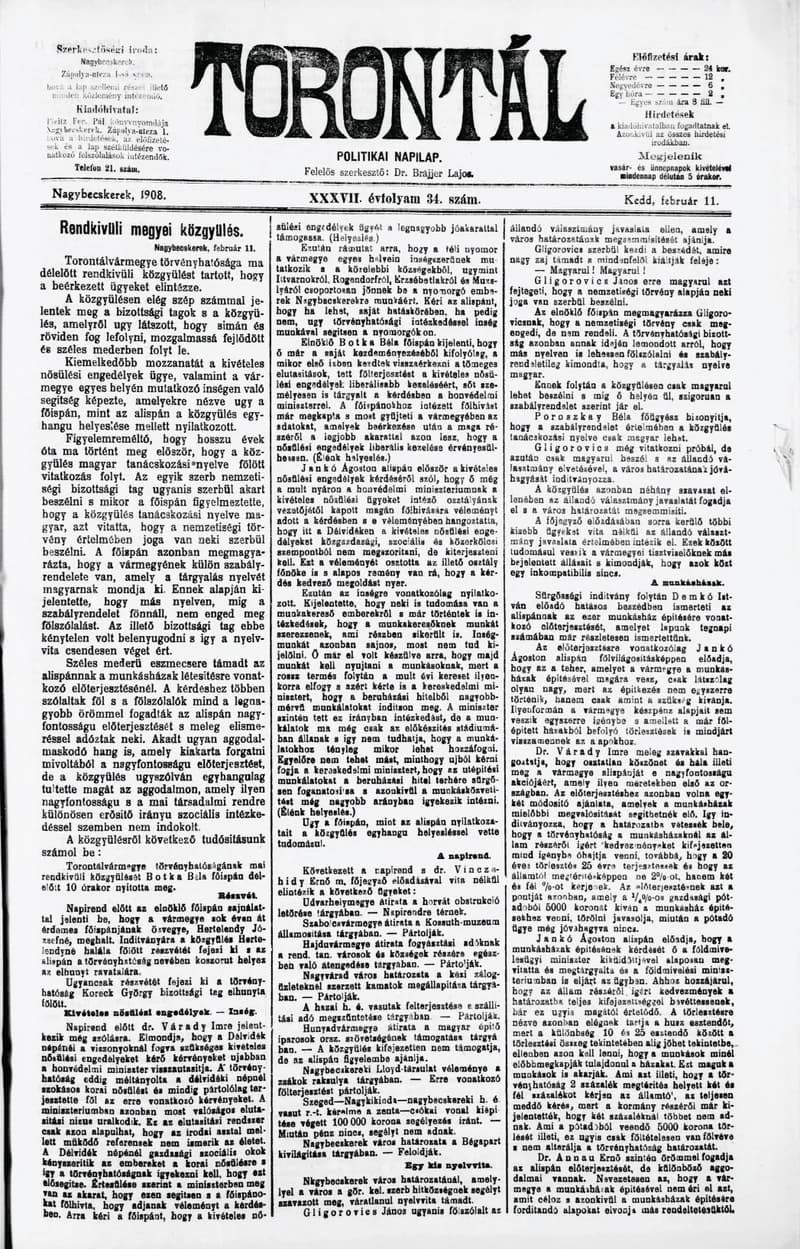 Torontál, 37. évf. 1908. február 11. 34. sz.