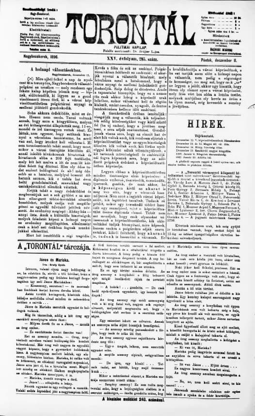 Torontál, 25. évf. 1896. december 11. 285. sz.