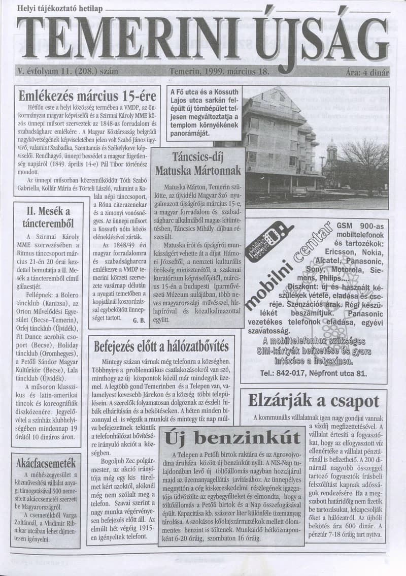 Temerini Újság, 5. évf. 1999. március 18. 11. sz.