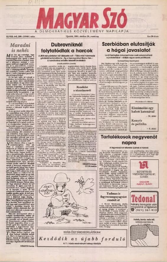 Magyar Szó, 48. évf. 1991. október 20. 289. sz. 1–24. oldal