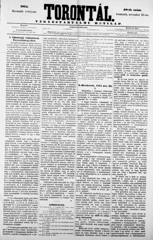 Torontál, 3. évf. 1874. november 26. 48. sz.
