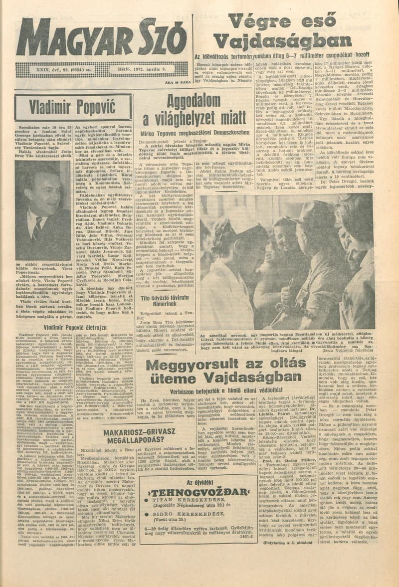 Magyar Szó, 29. évf. 1972. április 3. 92. sz. 1–8. oldal