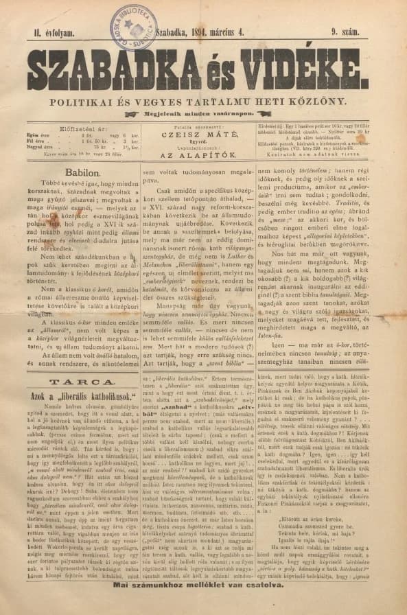Szabadka és vidéke II, 2. évf. 1894. március 4. 9. sz.
