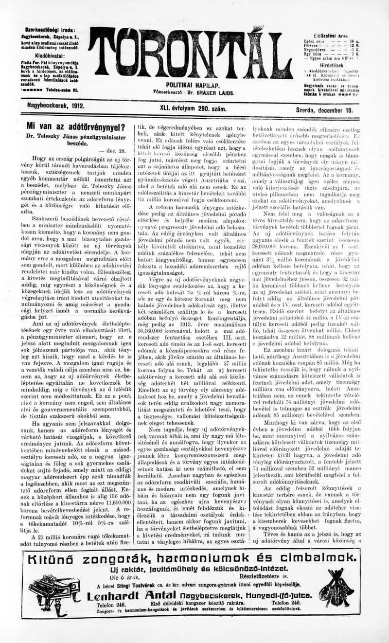 Torontál, 41. évf. 1912. december 18. 290. sz.