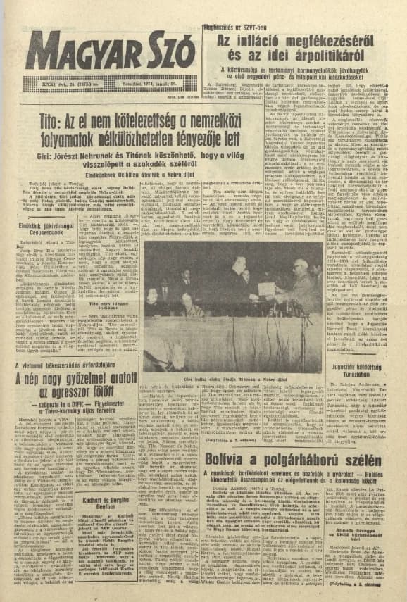 Magyar Szó, 31. évf. 1974. január 26. 24. sz. 1–20. oldal