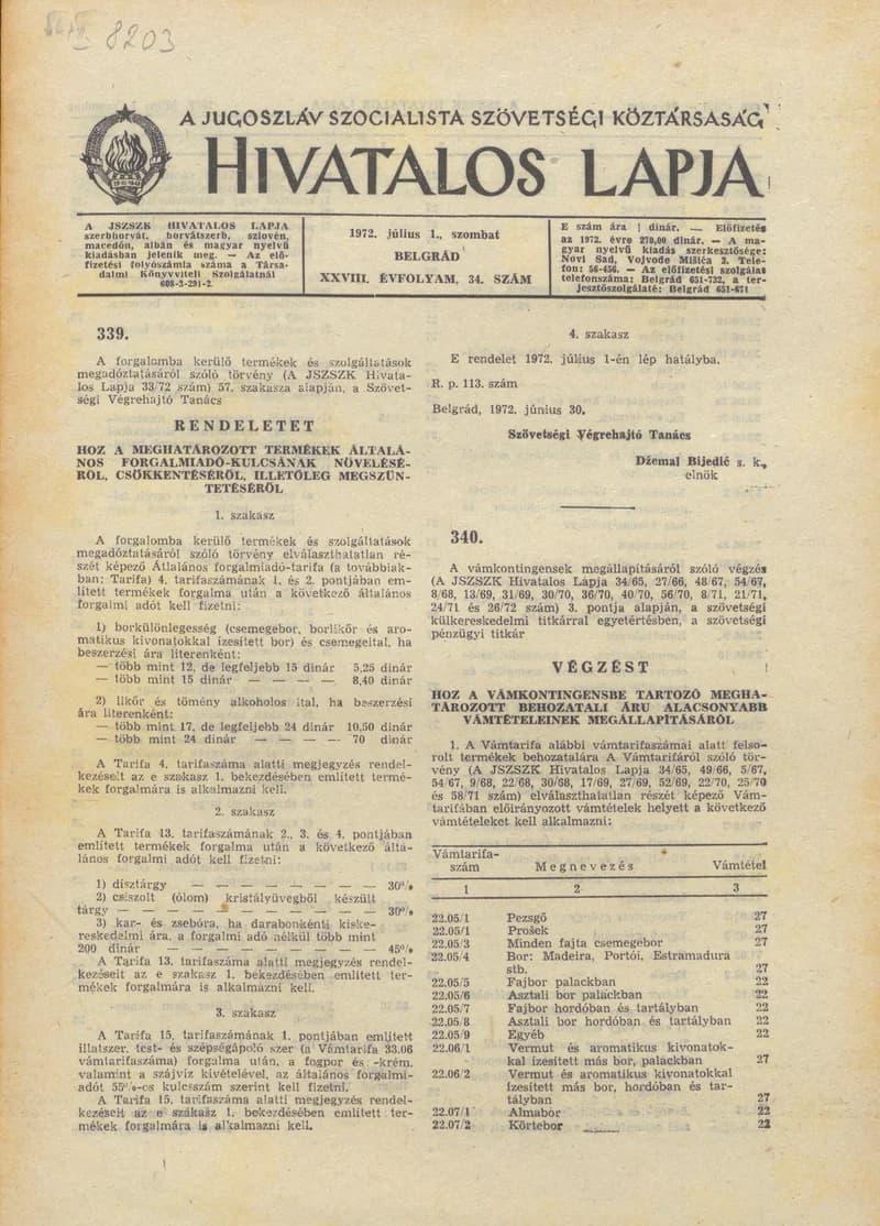 A Jugoszláv Szocialista Szövetségi Köztársaság Hivatalos Lapja, 28. évf. 1972. július 1. 34. sz. 685–688. oldal