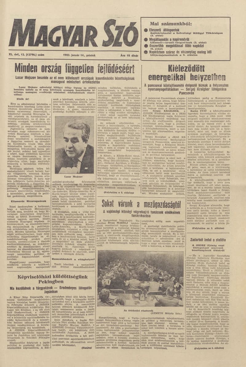 Magyar Szó, 40. évf. 1983. január 14. 12. sz. 1–20. oldal
