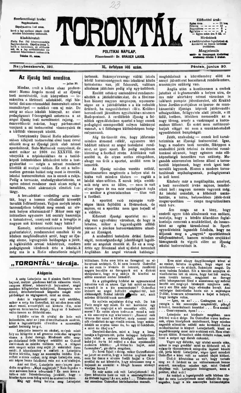 Torontál, 40. évf. 1911. június 30. 146. sz.