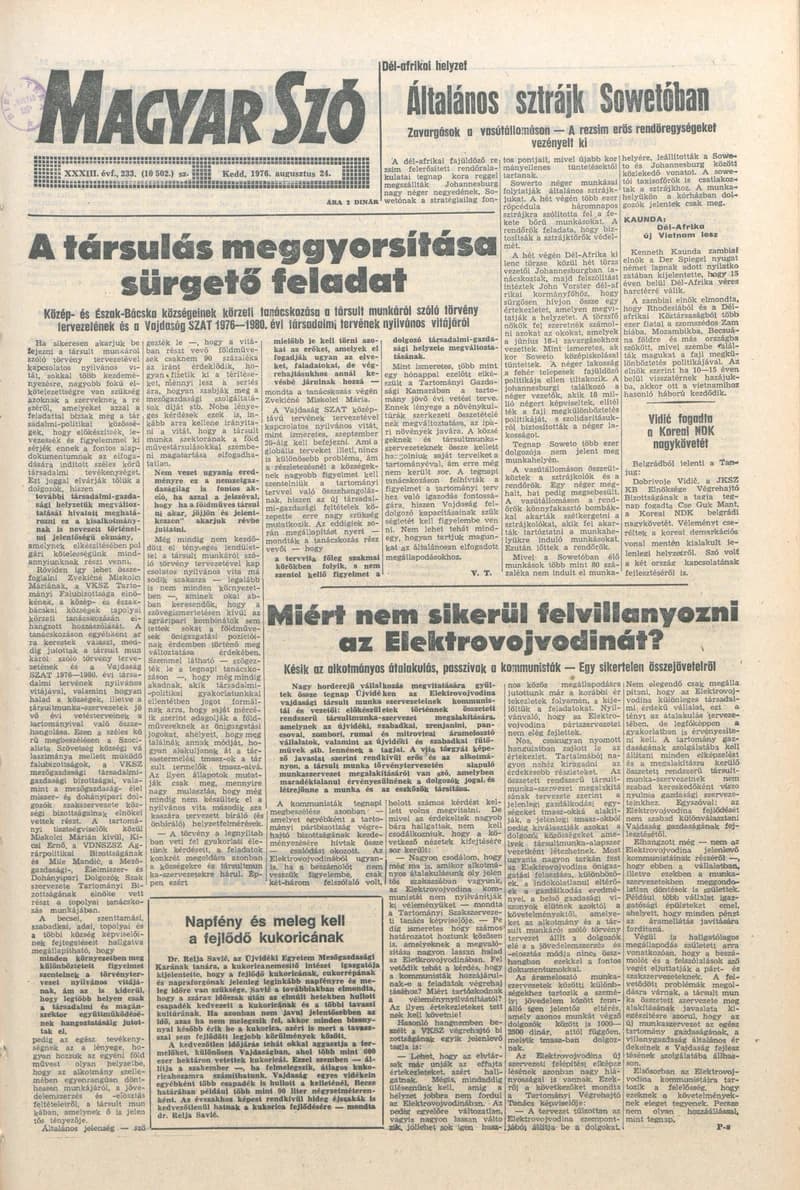 Magyar Szó, 33. évf. 1976. augusztus 24. 233. sz. 1–16. oldal