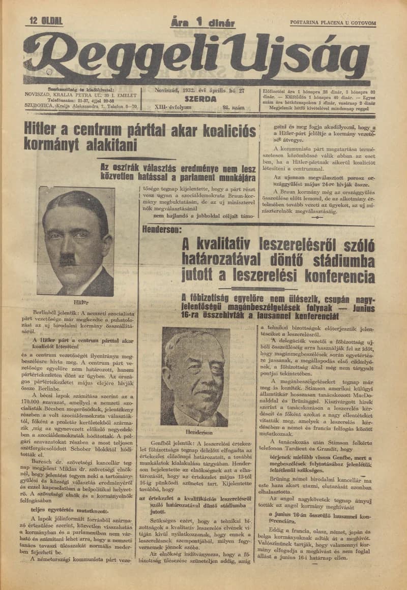 Reggeli Újság, 13. évf. 1932. április 27. 98. sz.