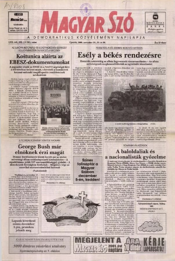 Magyar Szó, 57. évf. 2000. november 28. – 30. 282. sz. 1–24. oldal
