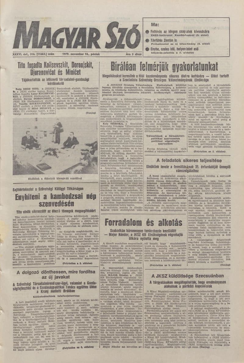 Magyar Szó, 36. évf. 1979. november 16. 316. sz. 1–20. oldal