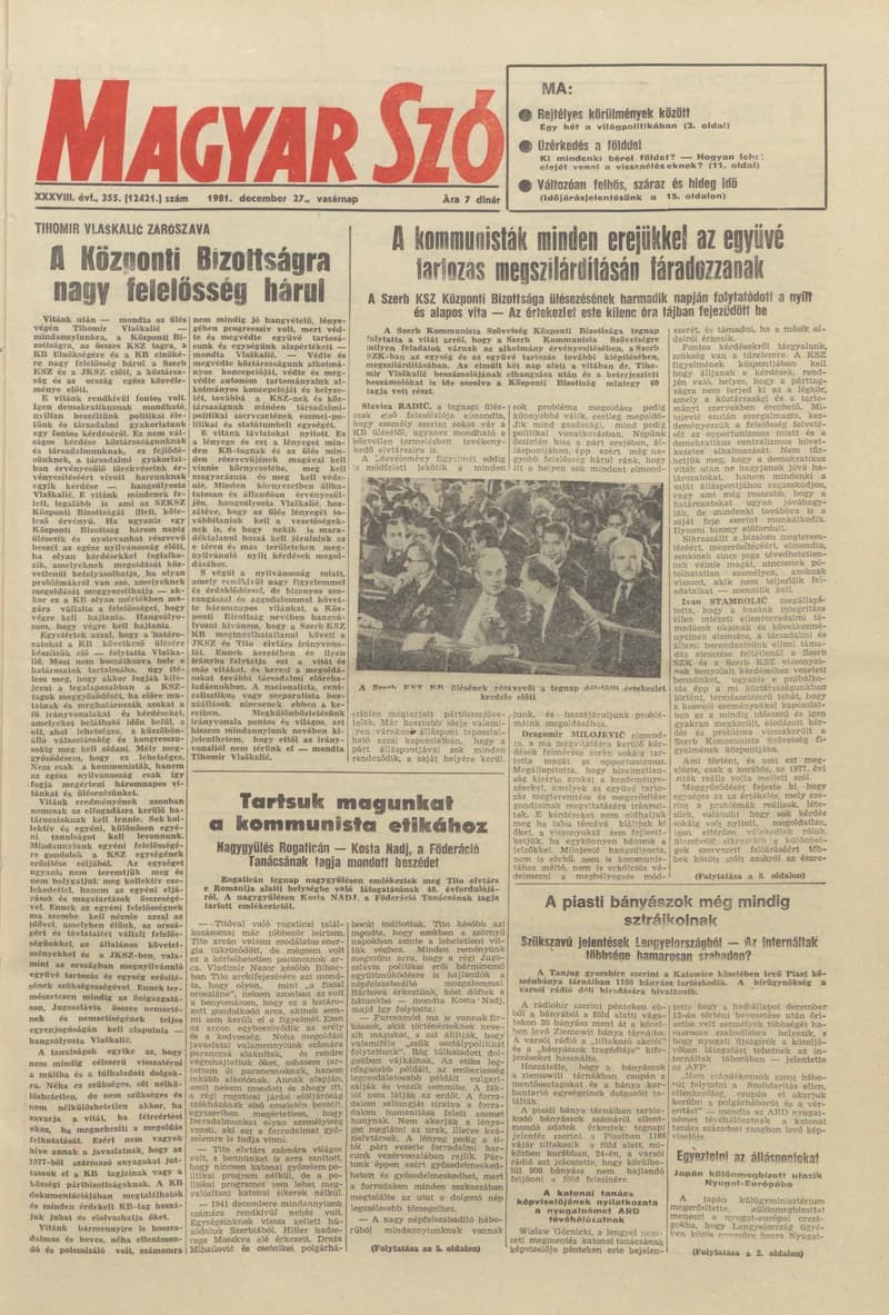 Magyar Szó, 38. évf. 1981. december 27. 355. sz.
