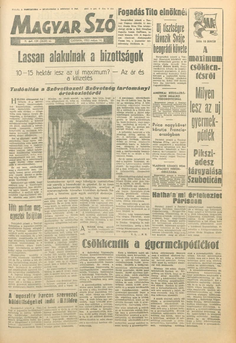 Magyar Szó, 10. évf. 1953. május 14. 131. sz. 1–12. oldal