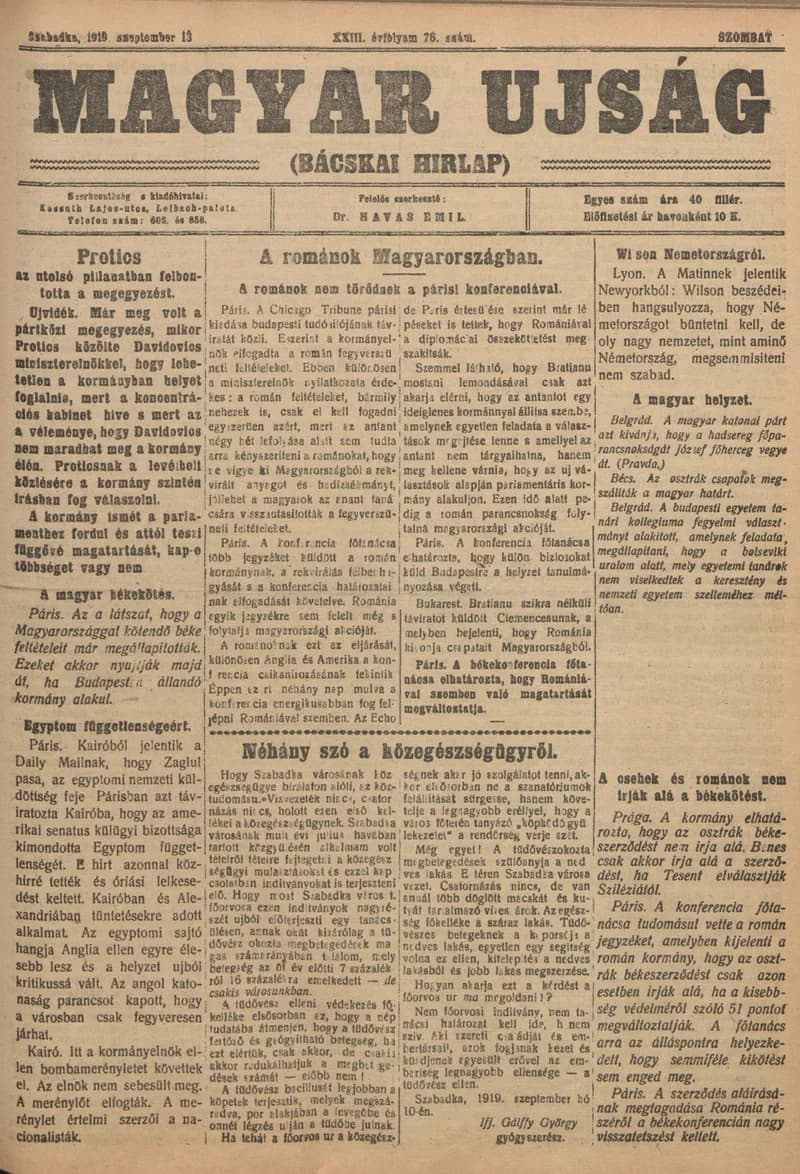 Bácskai Hirlap, 23. évf. 1919. szeptember 13. 76. sz.