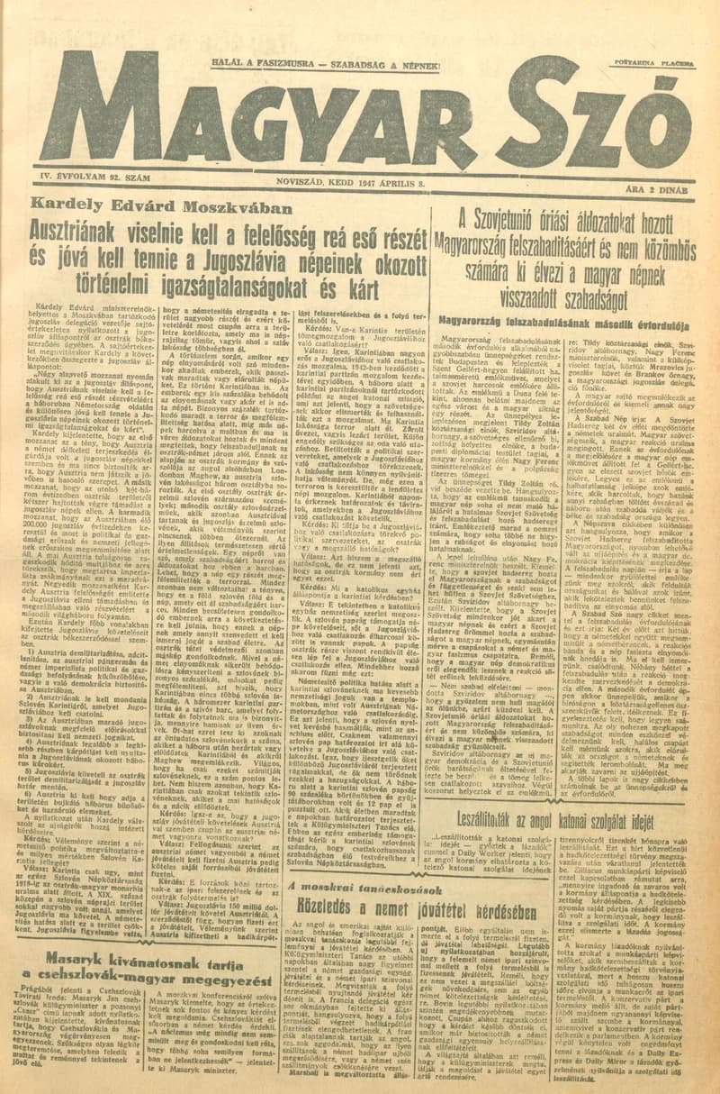 Magyar Szó, 4. évf. 1947. április 8. 92. sz. 1–6. oldal