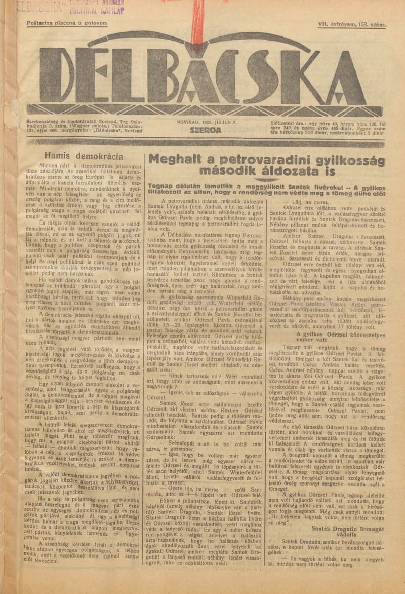 Délbácska, 7. évf. 1926. július 7. 153. sz.