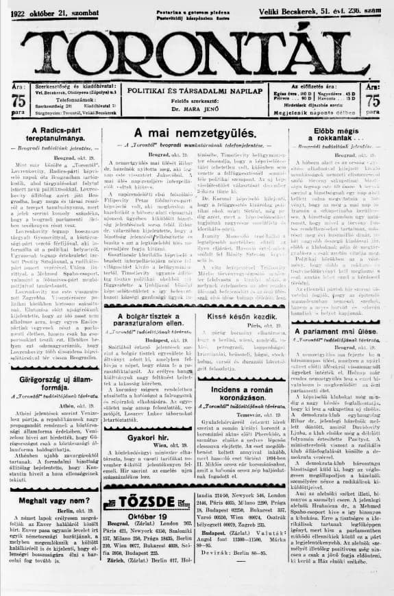 Torontál, 51. évf. 1922. október 21. 236. sz.