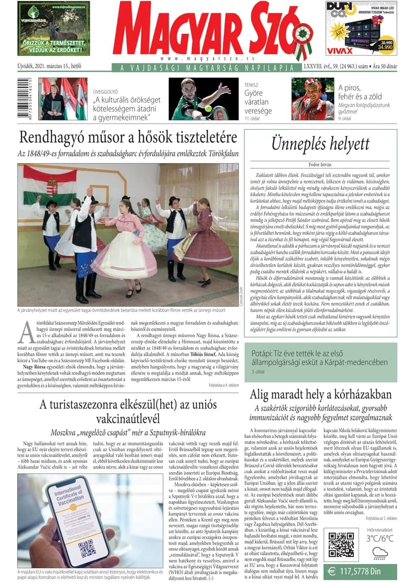 Magyar Szó, 78. évf. 2021. március 15. 59. sz. 1–16. oldal