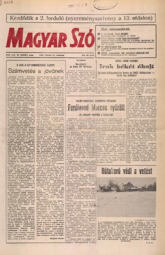 Magyar Szó, 43. évf. 1986. február 16. 45. sz. 1–32. oldal