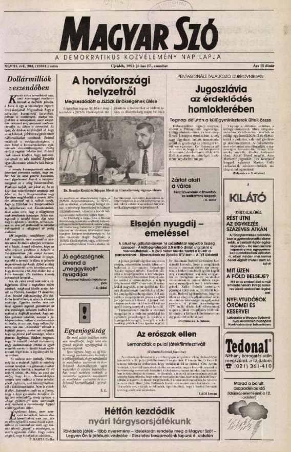Magyar Szó, 48. évf. 1991. július 27. 204. sz. 1–24. oldal