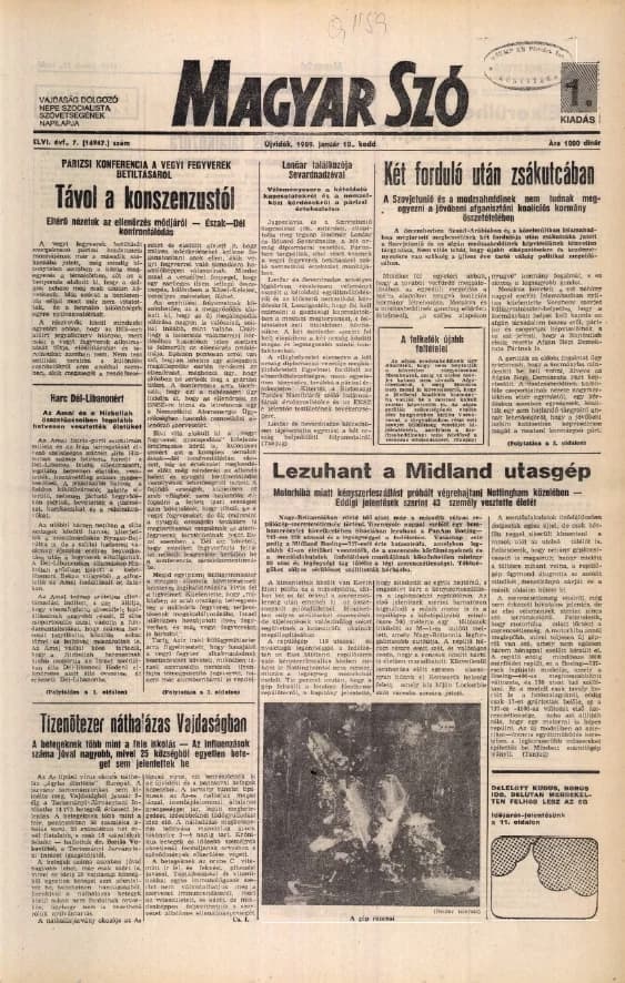 Magyar Szó, 46. évf. 1989. január 10. 7. sz. 1–20. oldal