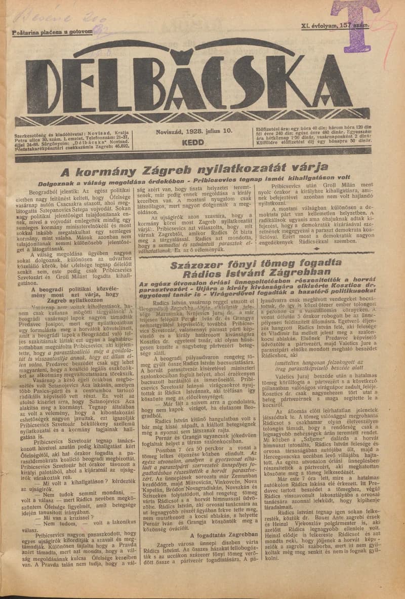 Délbácska, 9. évf. 1928. július 10. 157. sz.