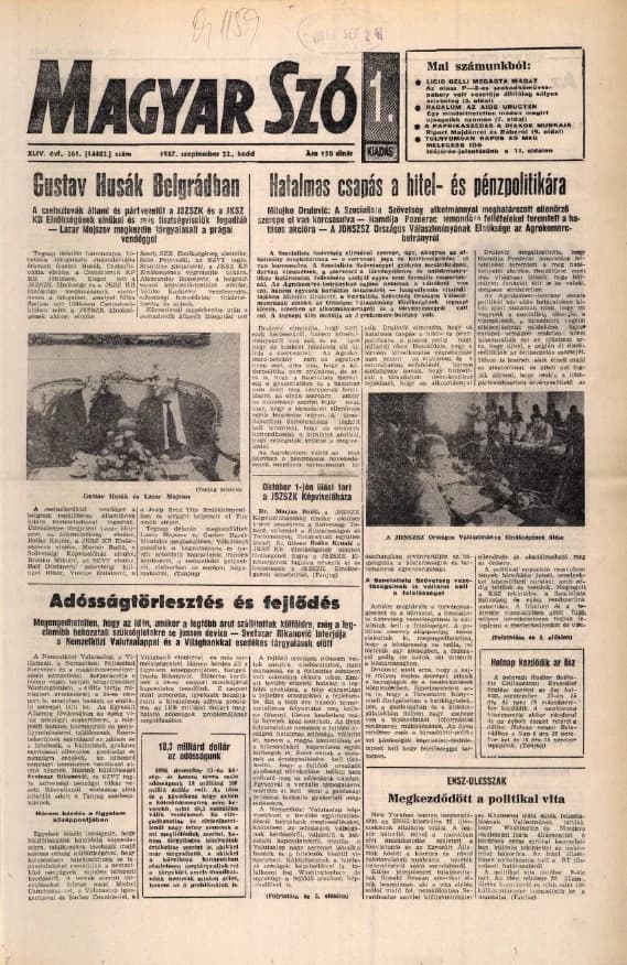 Magyar Szó, 44. évf. 1987. szeptember 22. 261. sz. 1–20. oldal