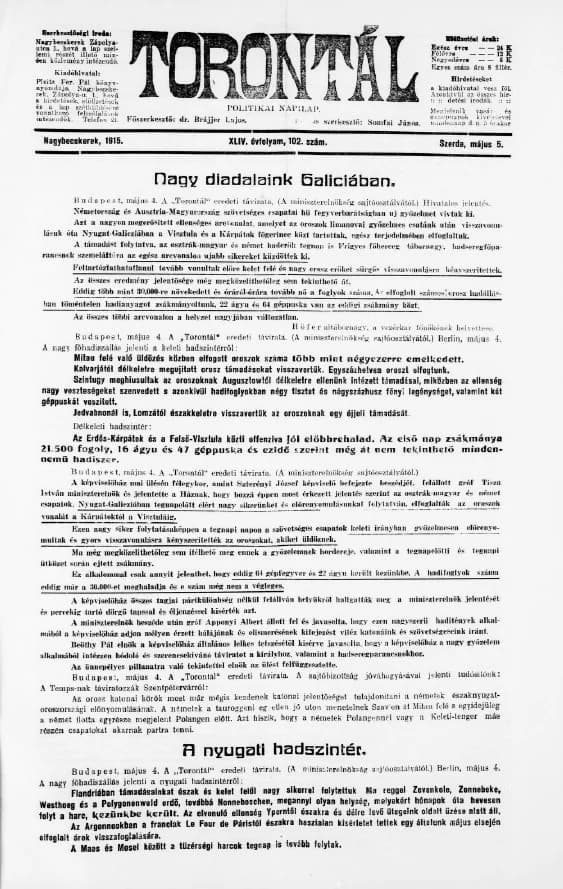 Torontál, 44. évf. 1915. május 5. 102. sz.