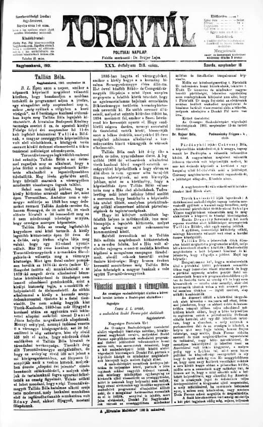 Torontál, 30. évf. 1901. szeptember 18. 213. sz.