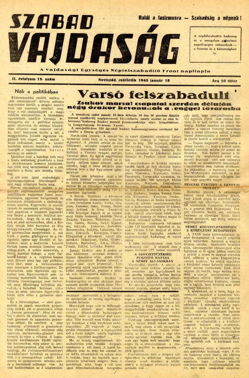 Szabad Vajdaság 1945. január 18. 12. sz.