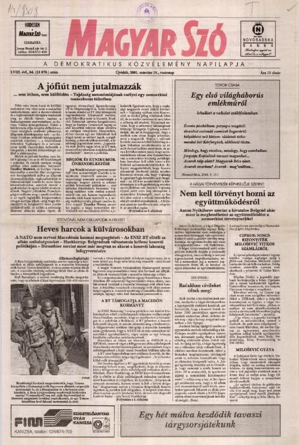 Magyar Szó, 58. évf. 2001. március 18. 64. sz. 1–28. oldal