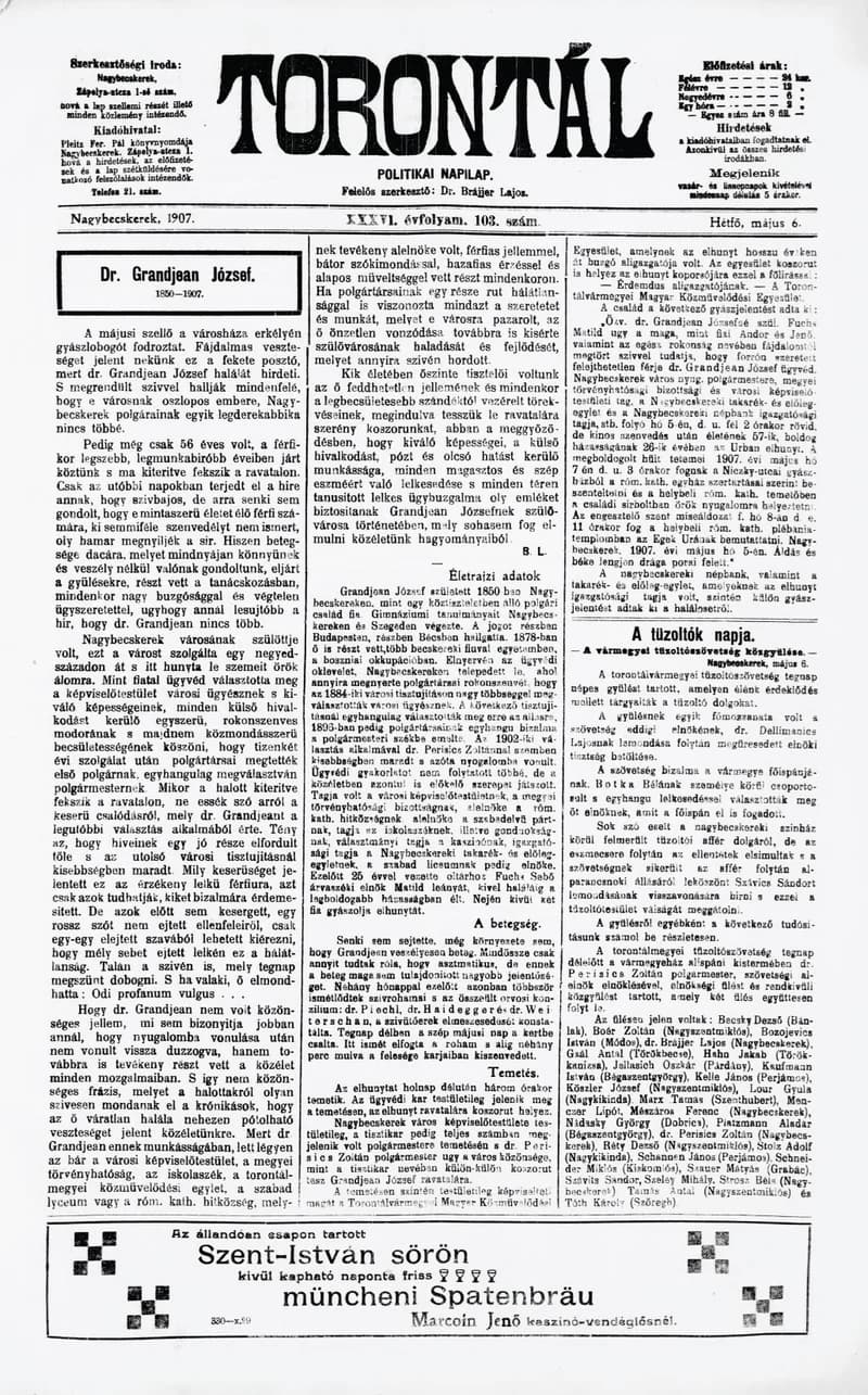 Torontál, 36. évf. 1907. május 6. 103. sz.